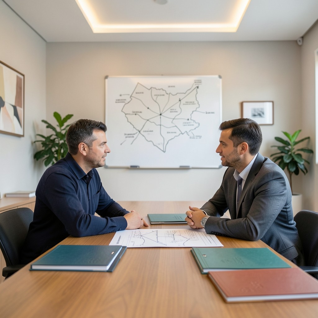 Consultora y cliente revisando opciones de cambio de sector profesional